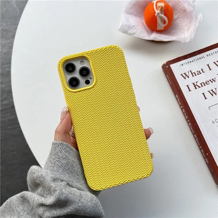 Woven liquid silicone phone case with wave pattern for iPhone, available in multiple colours