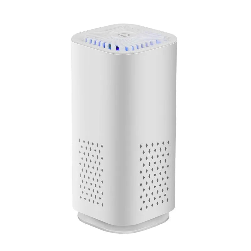 Mini USB car air purifier in black and white colour options with replaceable filter