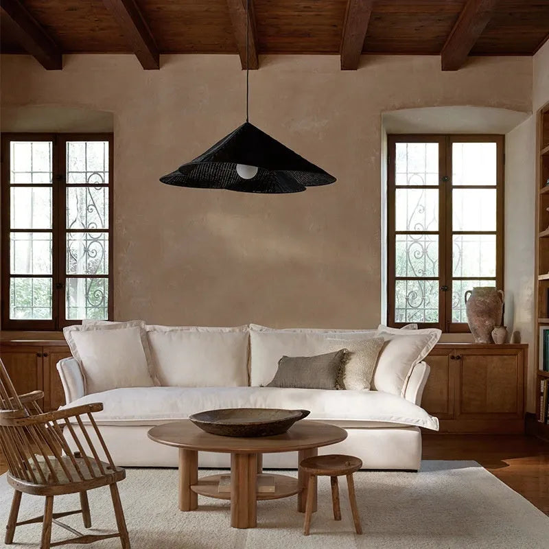 Silent Style rattan-weaved ceiling lamp with Silent Wind design showing woven texture