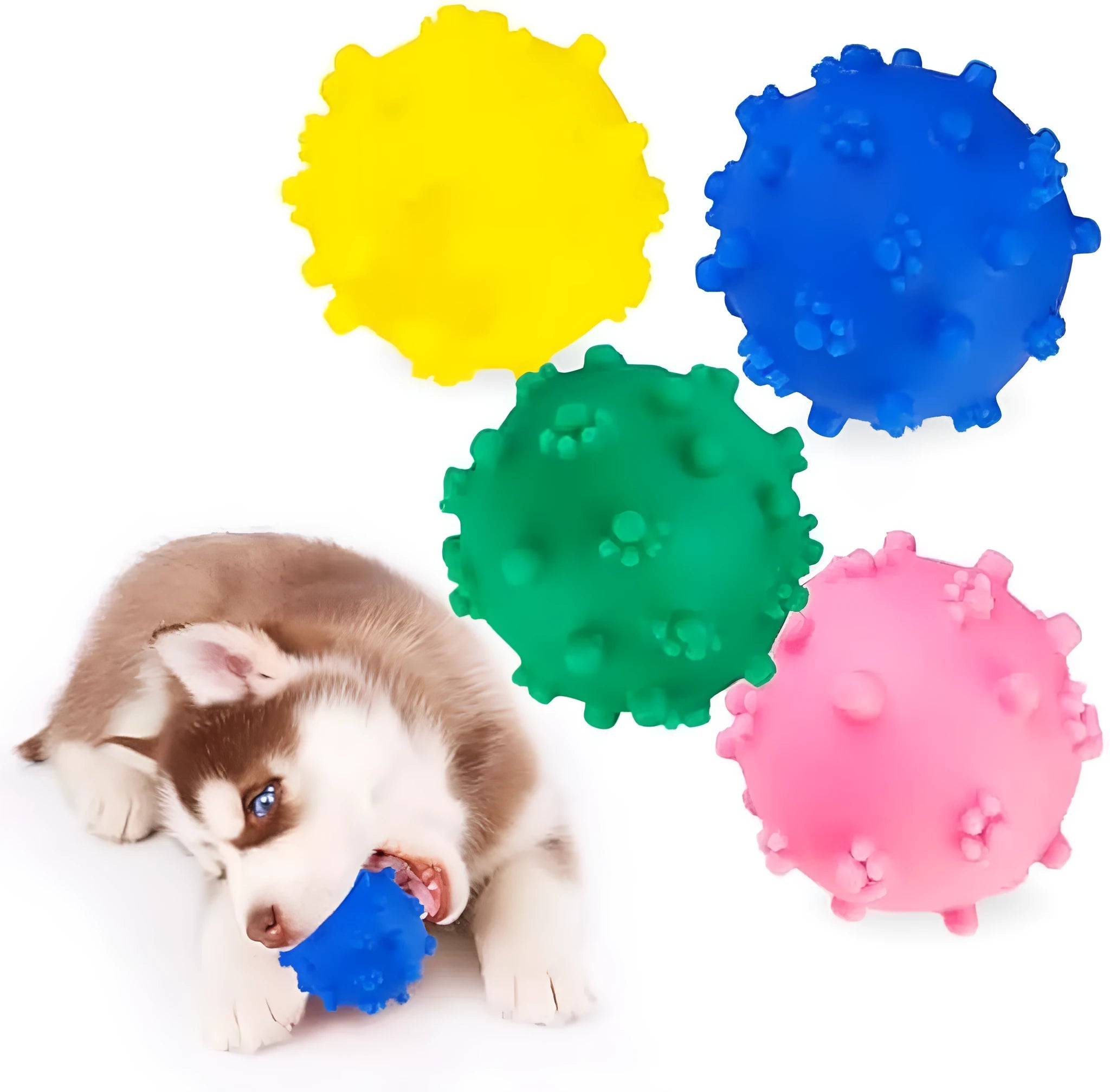 Bright coloured spiky dog toy balls measuring 2 inches in diameter for small dogs
