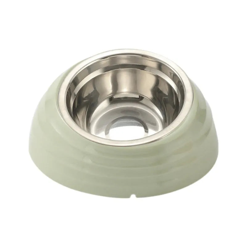 Stainless steel cat bowl in plastic stand available in beige, brown or light green colours