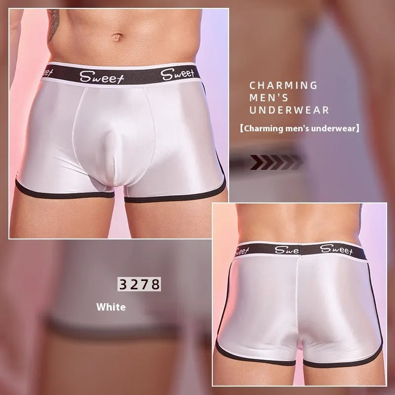 Men's shiny silky nylon boxers in black, white and sapphire blue colours with free size fit