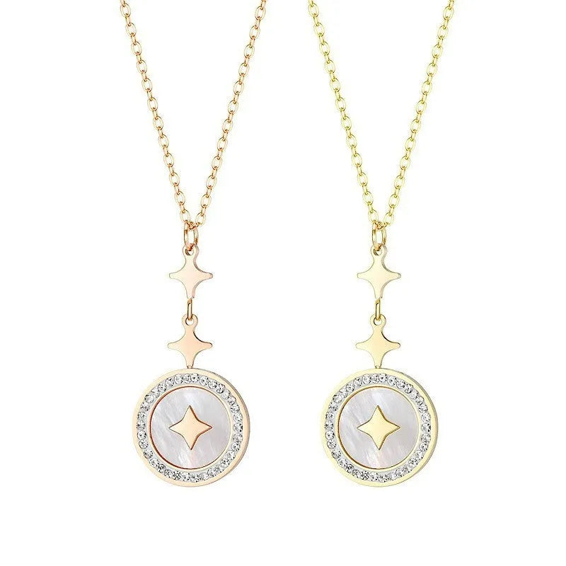 Women's titanium steel necklace with six-pointed star pendant on adjustable chain