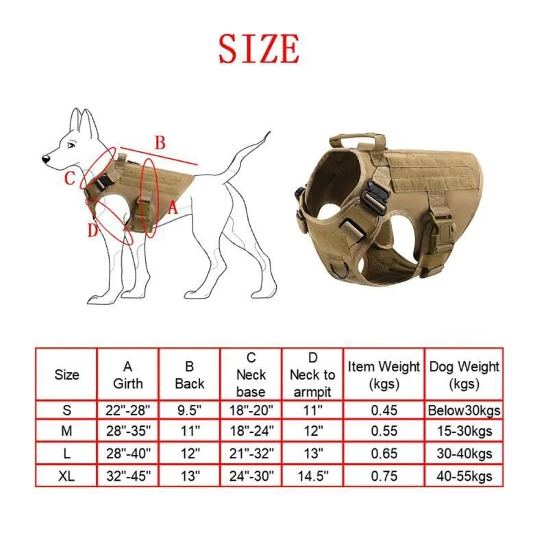 Dog wearing polyester combat training vest harness in black colour from 6-piece set