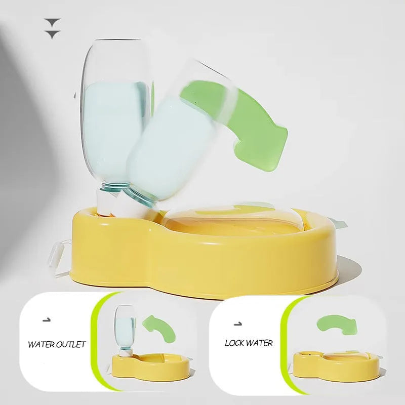 Green portable dog water bottle with pull-out drinking bowl for outdoor travel and camping.