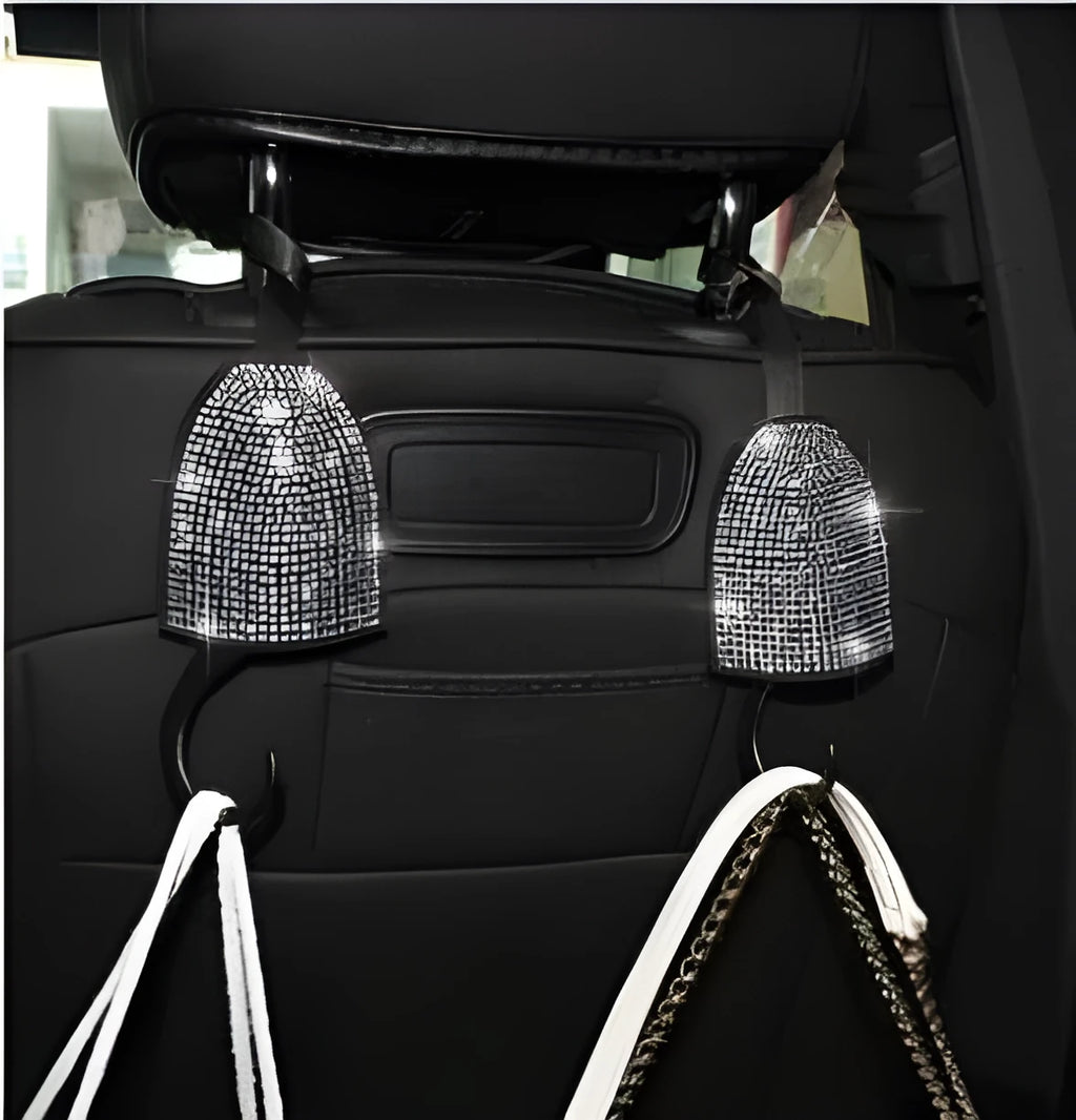Black car magnet phone holder hook bracket with pink diamond-studded chair back hook