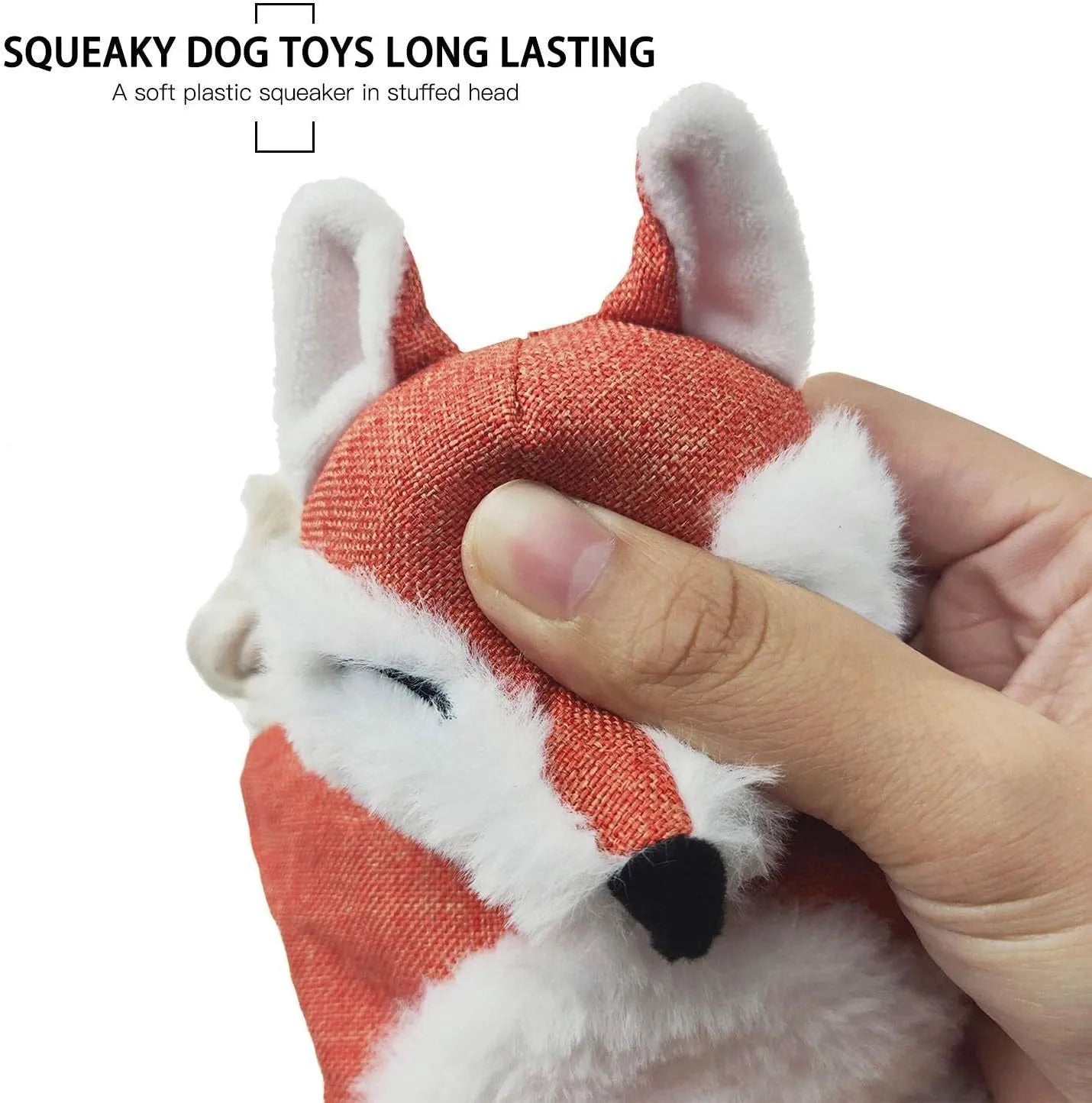 Brown plush fox dog toy with embroidered eyes, cotton rope arms and legs with knots.