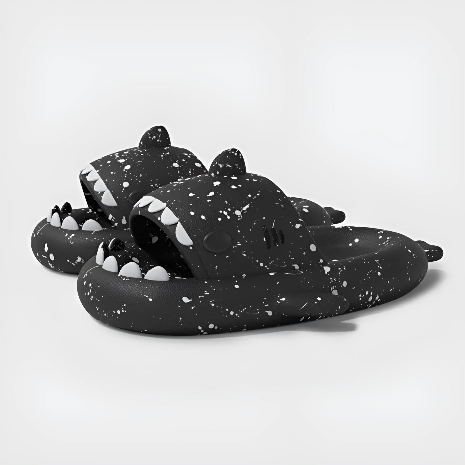 Men's anti-slip deodorant shark slippers in rice shark white colour, EVA sole, side view