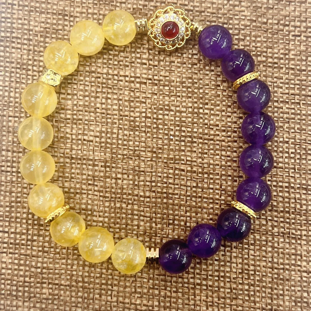 Handmade yellow and purple crystal bracelet for women, business gift jewellery with manual processing