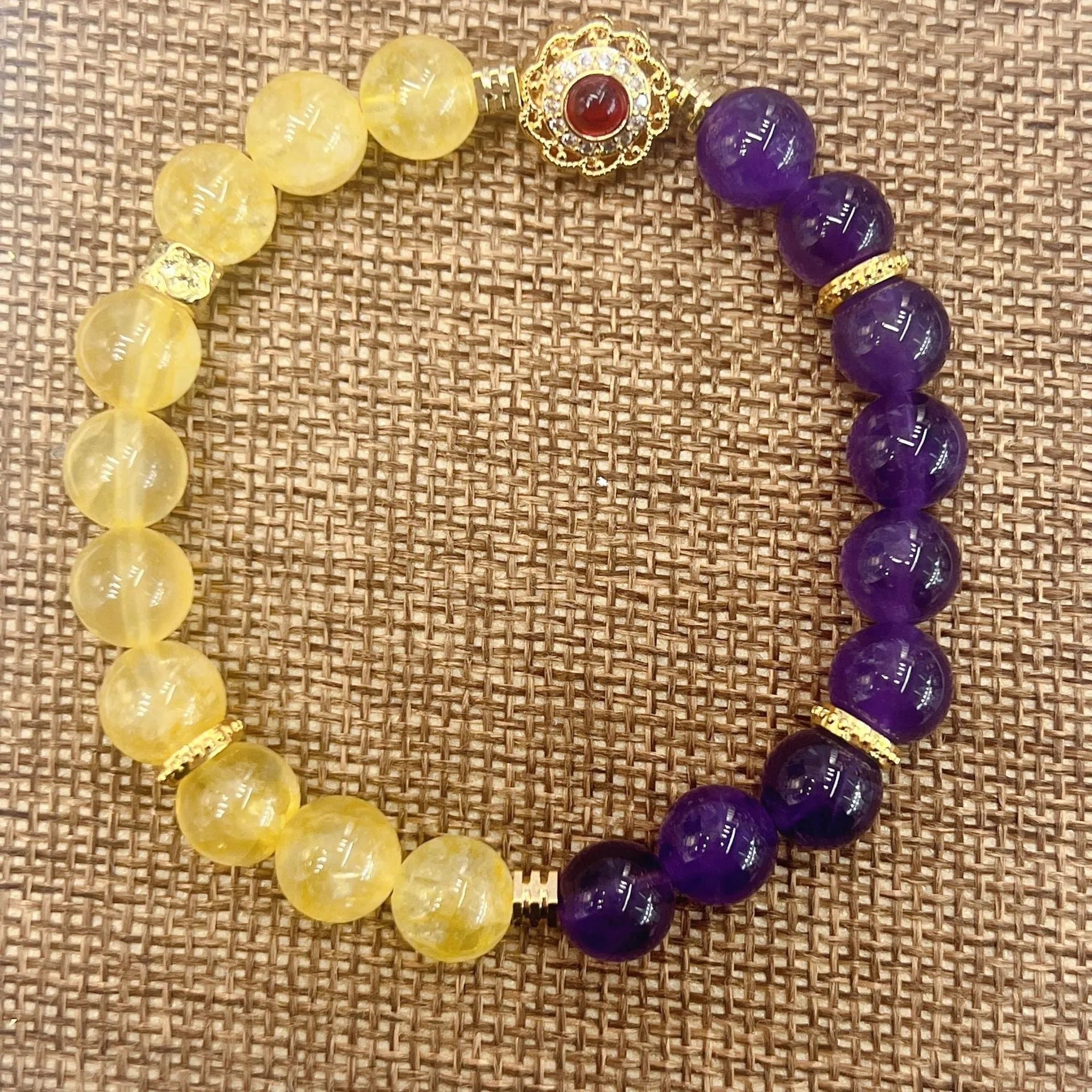 Handmade yellow and purple crystal bracelet for women, business gift jewellery with manual processing