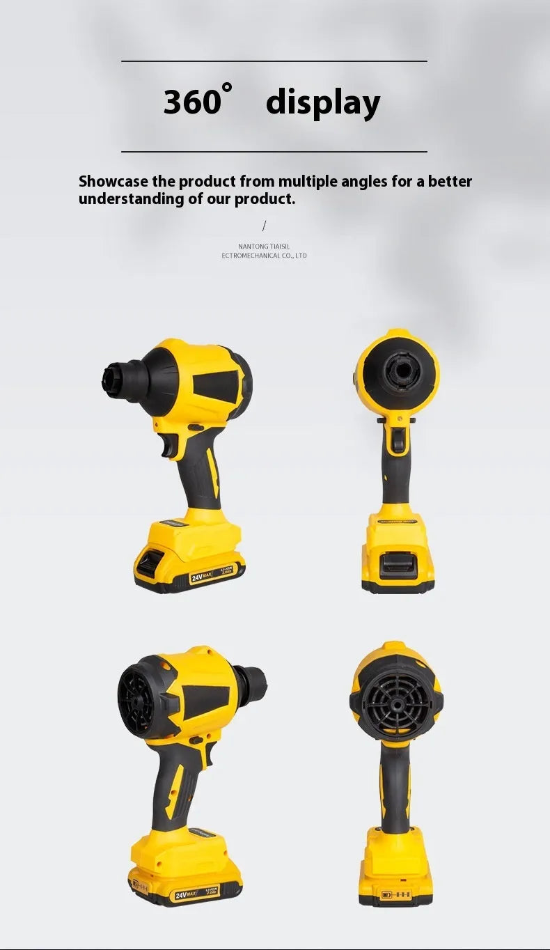 Yellow handheld cordless dust gun for office appliance cleaning with 680W power rating