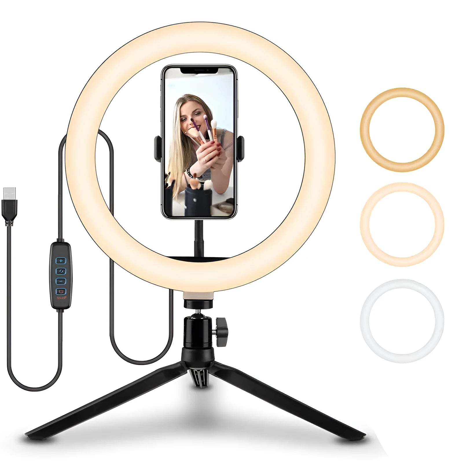 10-inch ring selfie light with adjustable metal bracket for smartphone photography