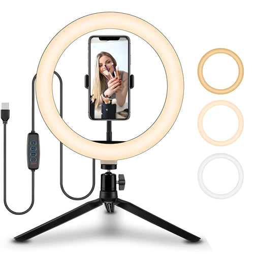 10-inch ring selfie light with adjustable metal bracket for smartphone photography