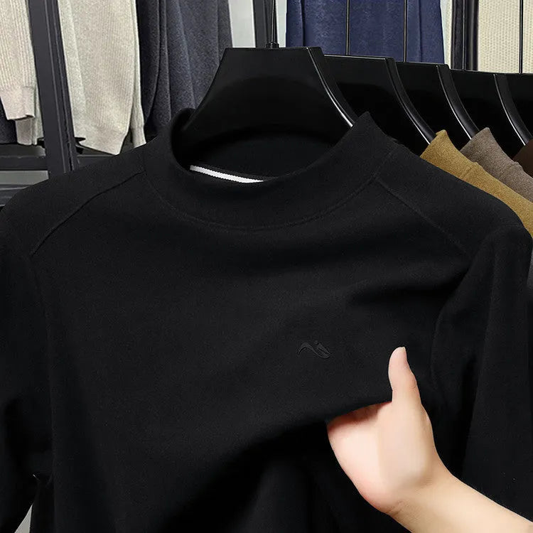 Men's crew neck loose long sleeve t-shirt in solid colour polyester, front view, available in six colours