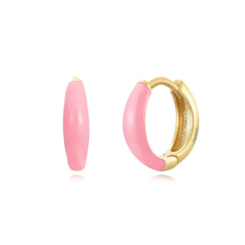 Geometric oval curved epoxy earrings with U-shaped design in seven colour options