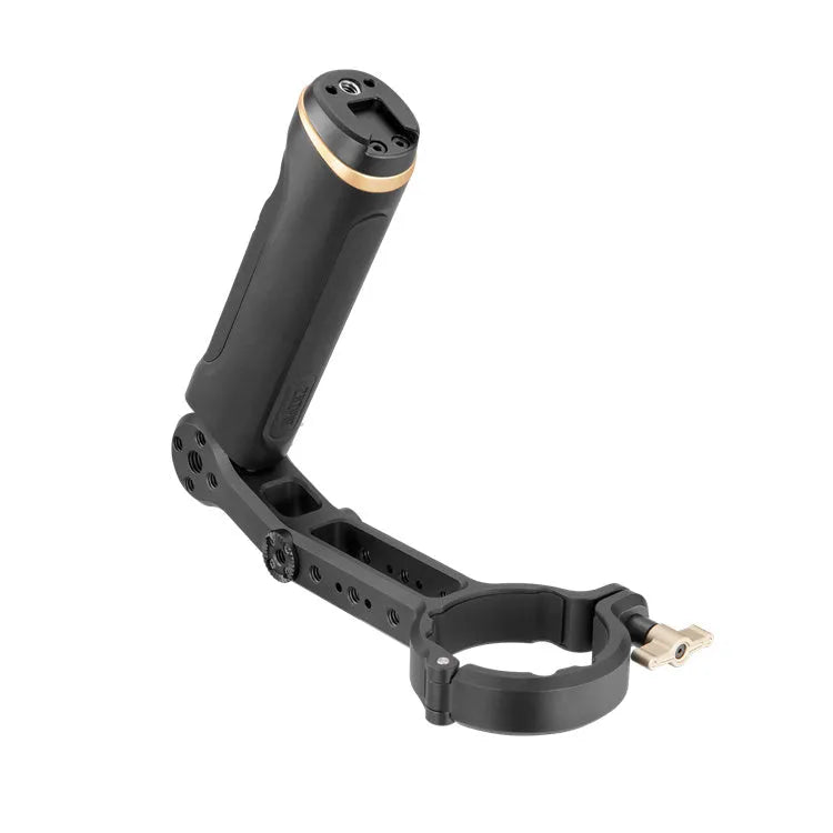 Dual position extension handle for camera gimbals with stabiliser accessory