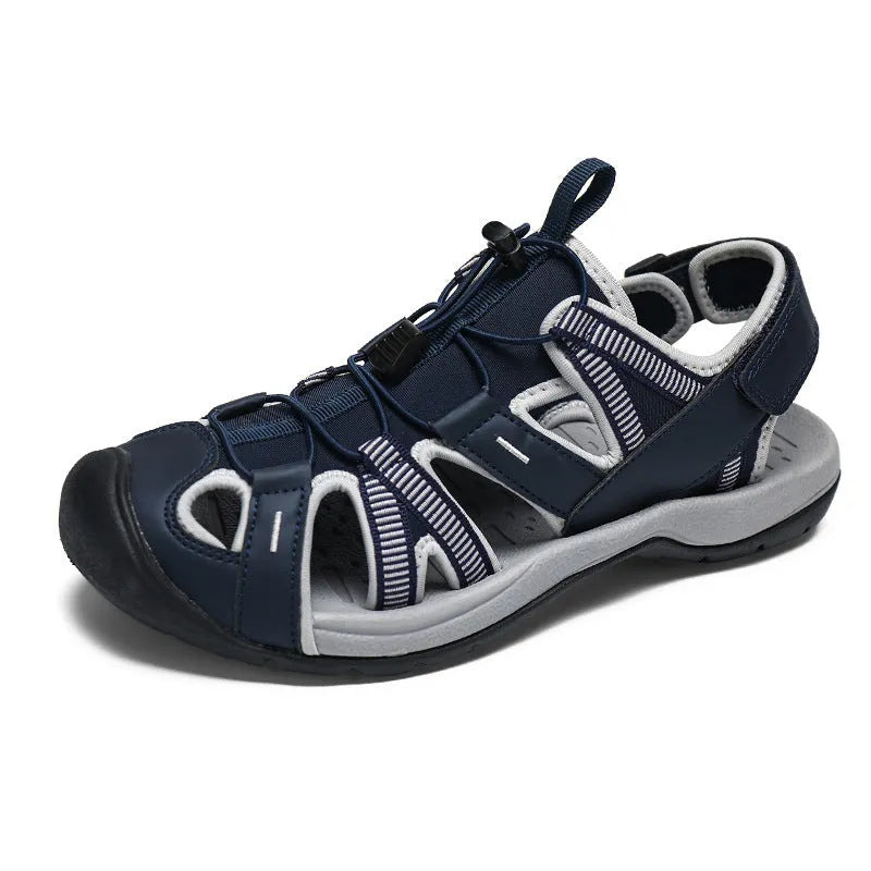 Men's LX01 Blue summer casual sports shoes with mesh upper and Velcro strap.