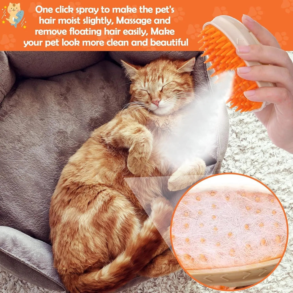 Yellow 4-in-1 cat steam brush with silicone teeth and ringworm detector lamp
