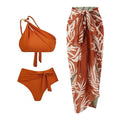 Brown high waist push up bikini swimsuit with a split chiffon dress detail for women
