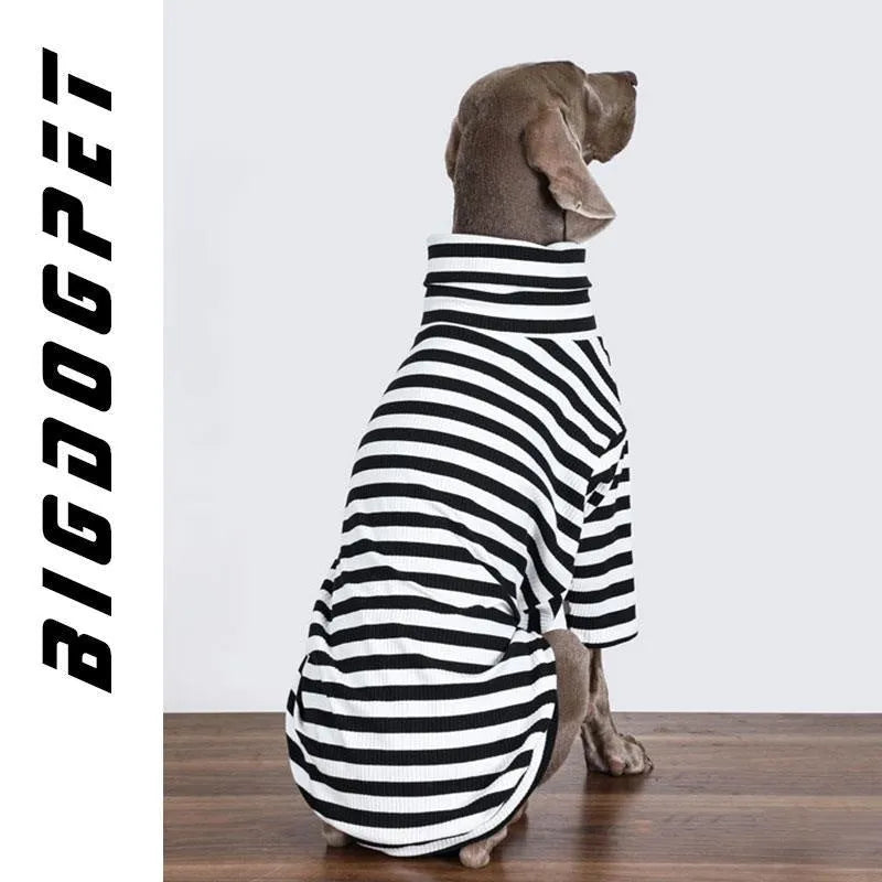 Black and white polyester dog clothing for large breeds with thin inner fabric shown in multiple size options