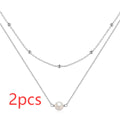 S925 sterling silver double layer twin pearl necklace in geometric design with ball bead chain