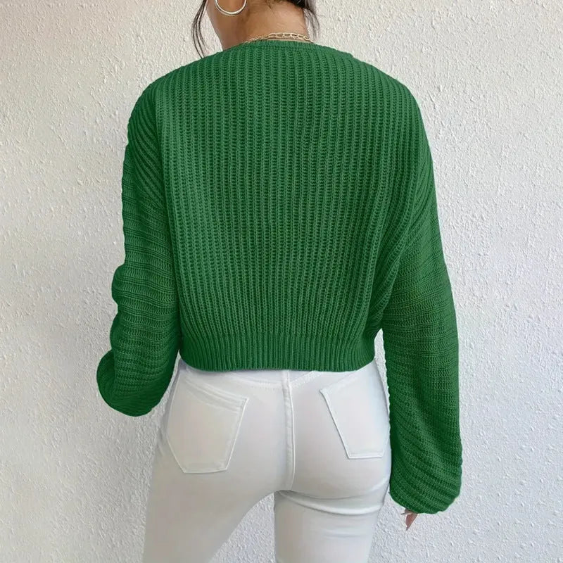 Women's solid colour long sleeve pullover top in loose casual fit