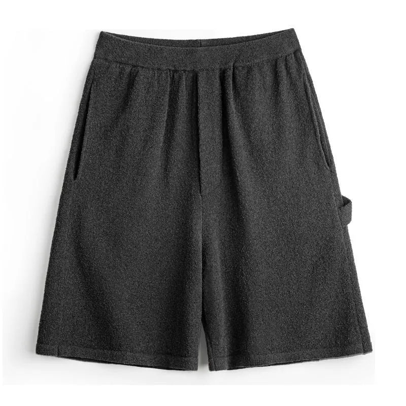 Cement grey straight leg polyester sports shorts with elastic waistband