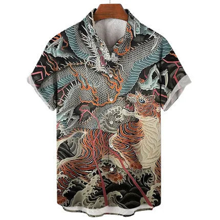 Men's slim fit casual shirt with 3D floral print on lightweight polyester fabric