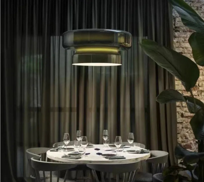 Modern glass ceiling chandelier with four colour options for restaurant and bedroom lighting