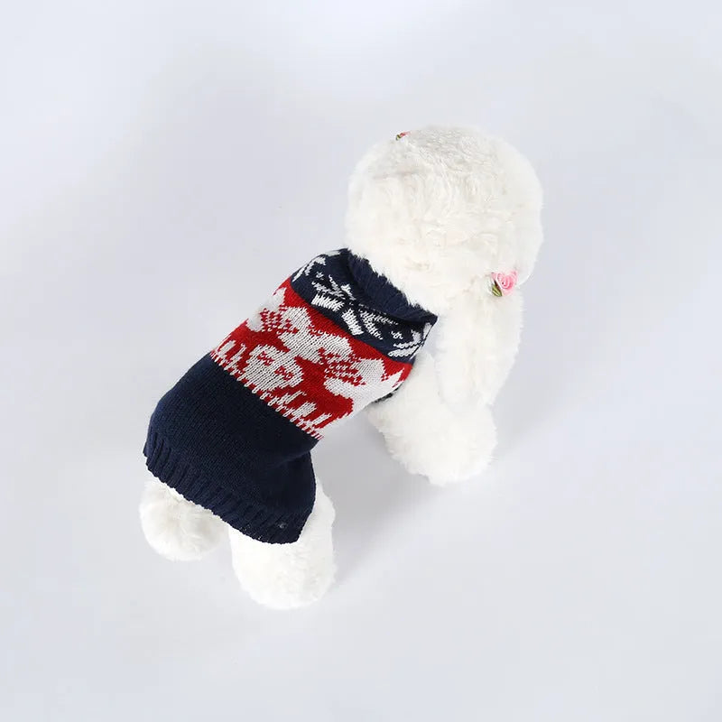 Navy blue knitted Christmas sweater for dogs with acrylic construction
