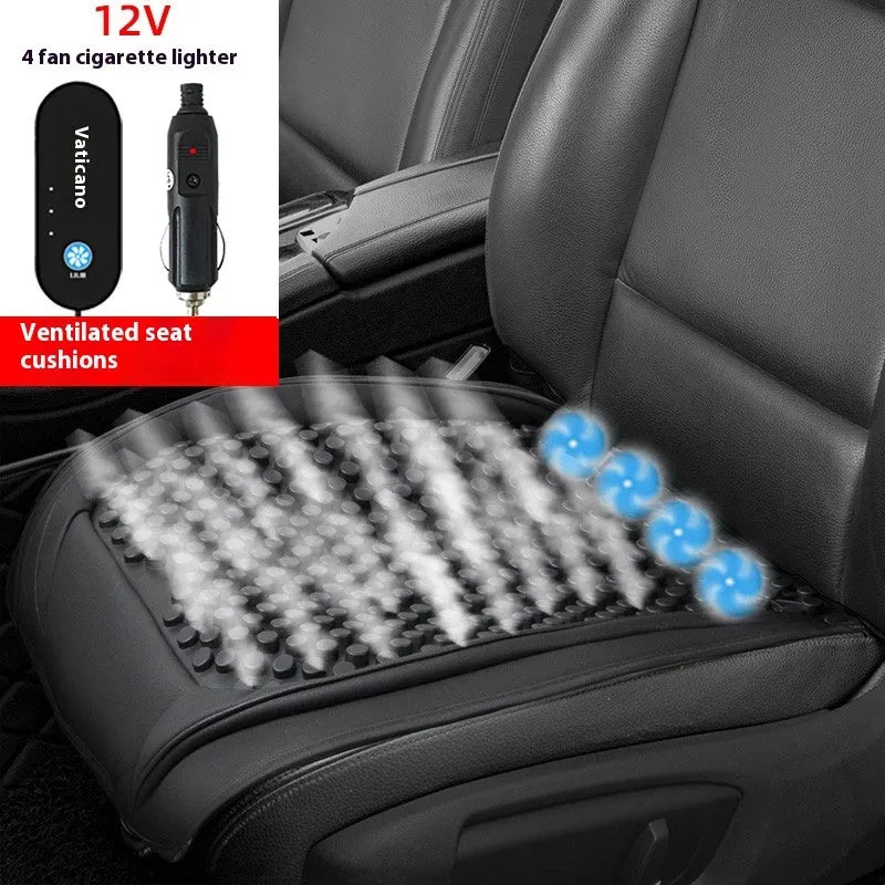 Black car seat ventilation cushion with 4 fans for 12v vehicles, without backrest