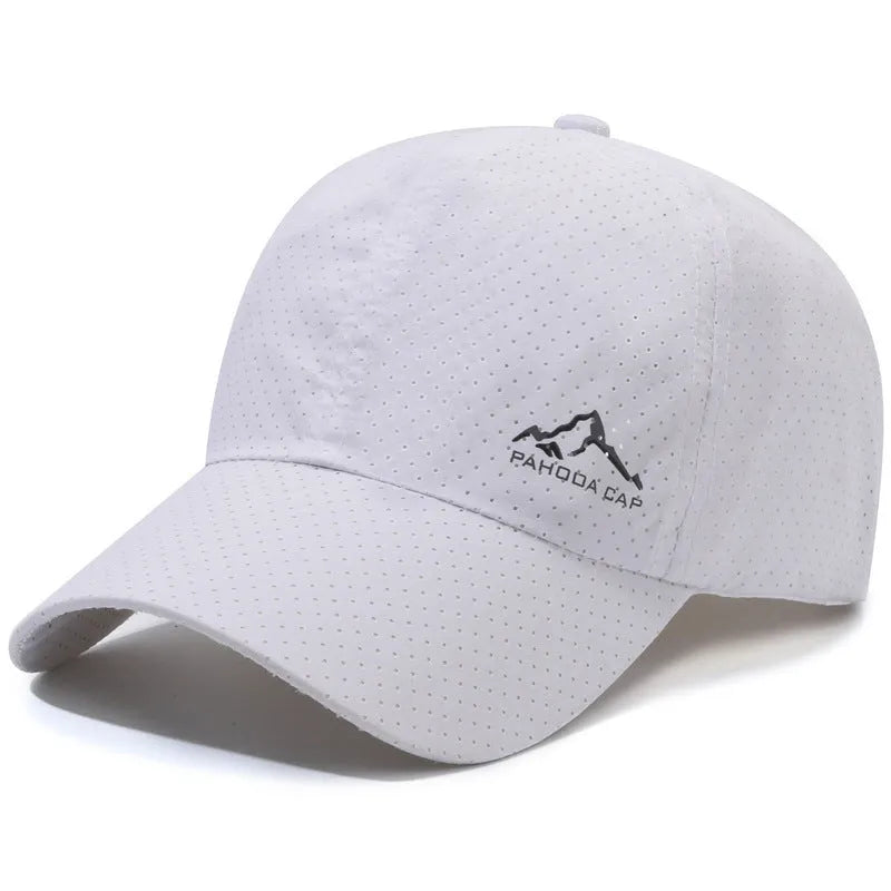 Adjustable polyester baseball cap in Army Green colour with breathable hollow design on a white background.