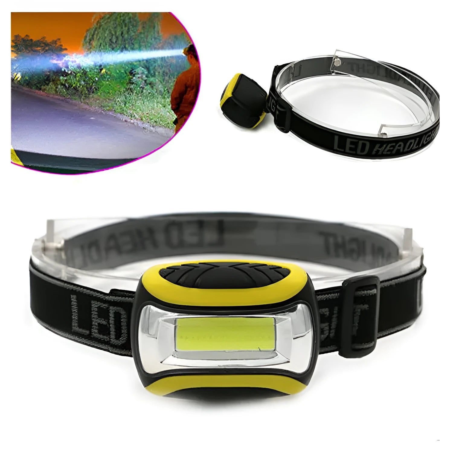 Yellow plastic three-speed COB LED headlamp for outdoor and work use
