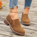 Light brown plus size suede ankle boots with elastic band and low rubber sole