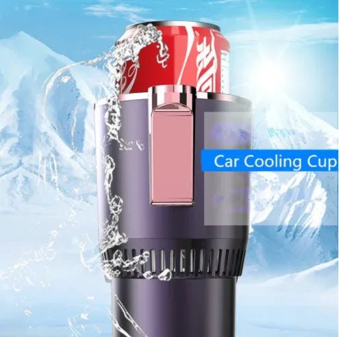 Smart hot and cold car cup in purple gold with aluminium interior and US plug adapter, 166mm height