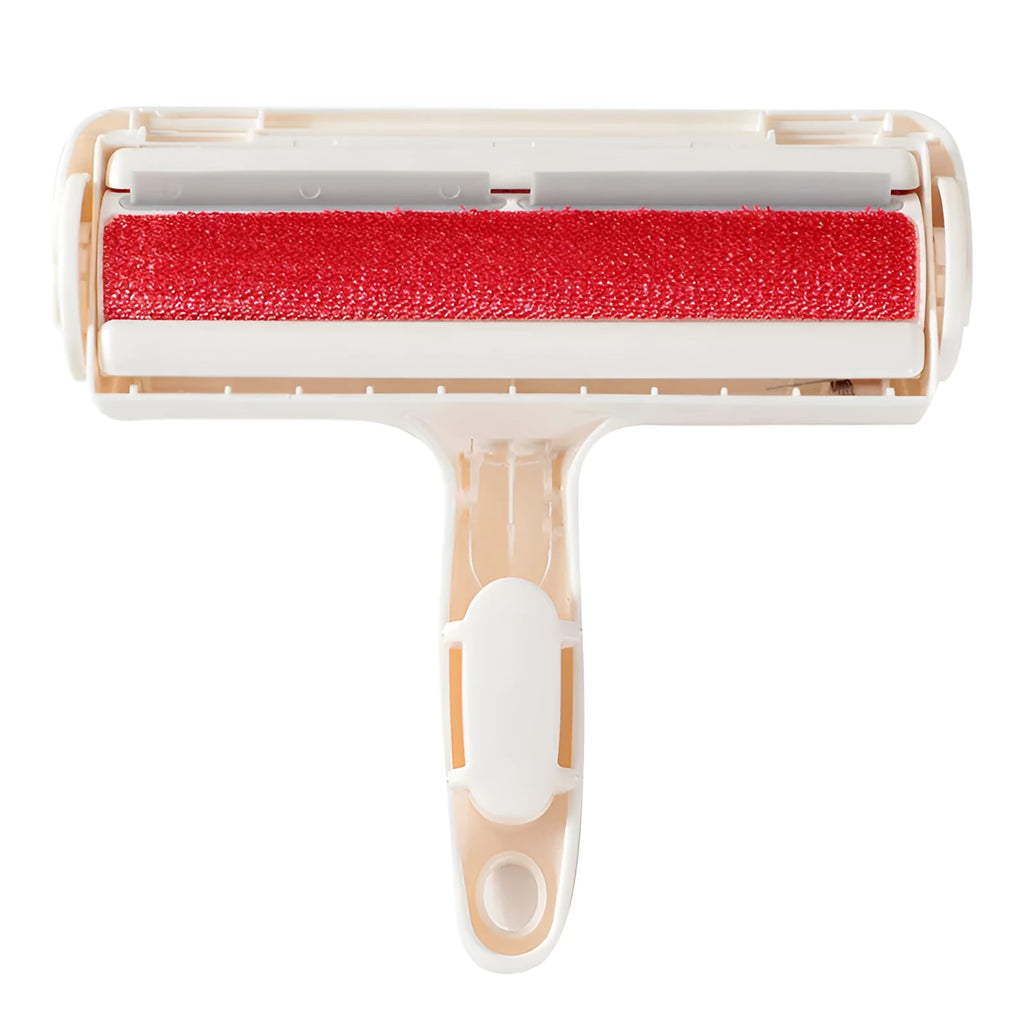 White plastic roller brush pet hair remover with sticky roller surface