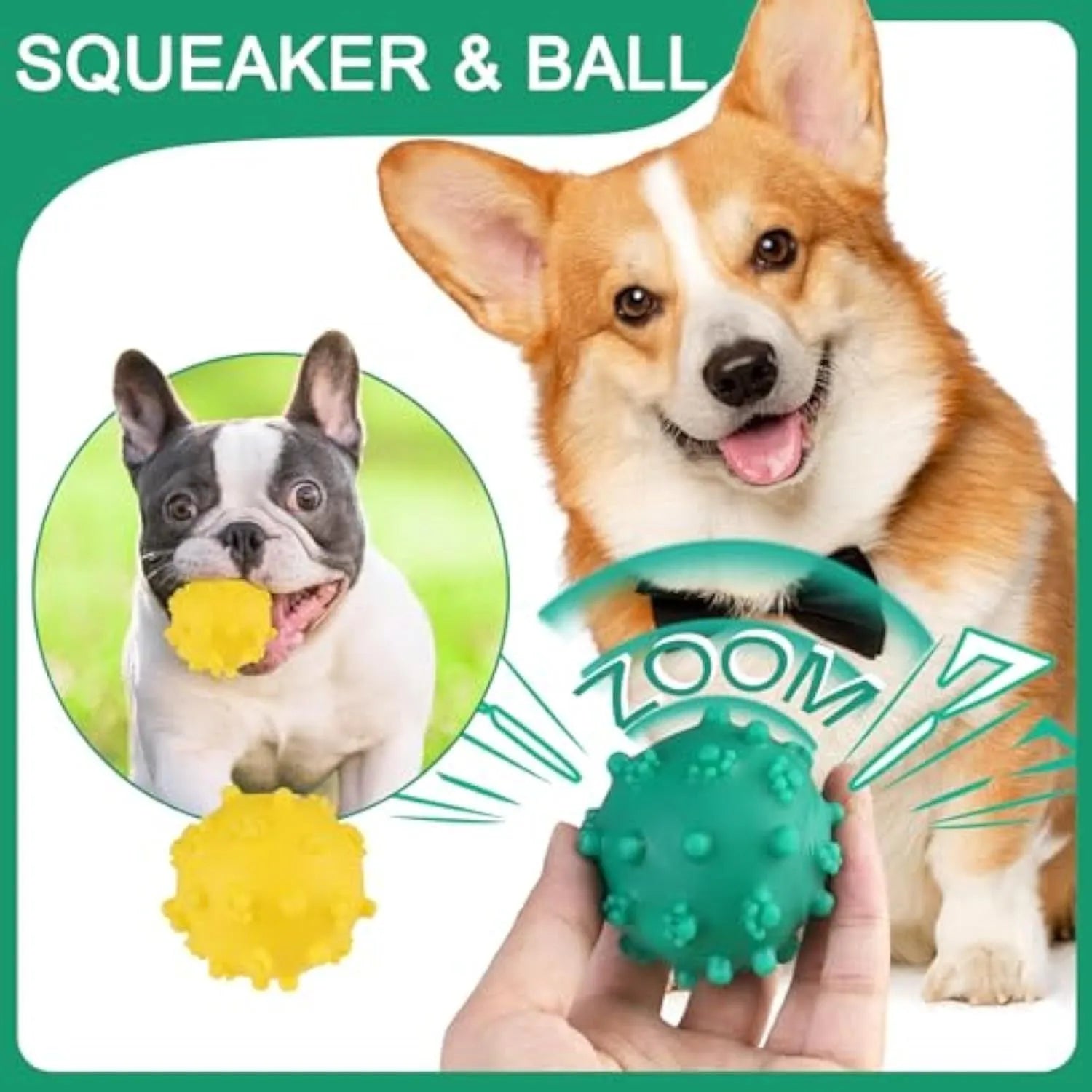 Bright coloured spiky dog toy balls measuring 2 inches in diameter for small dogs