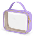 Clear PVC wash bag with chain handle for lipstick storage, shown in leopard print colour.