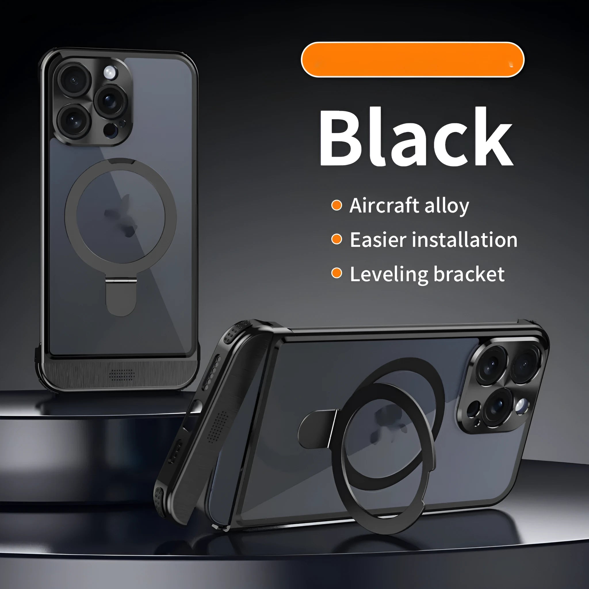 Apple phone case half pack with aluminium alloy frame and magnetic bracket, black colour option, for iPhone 15 Pro