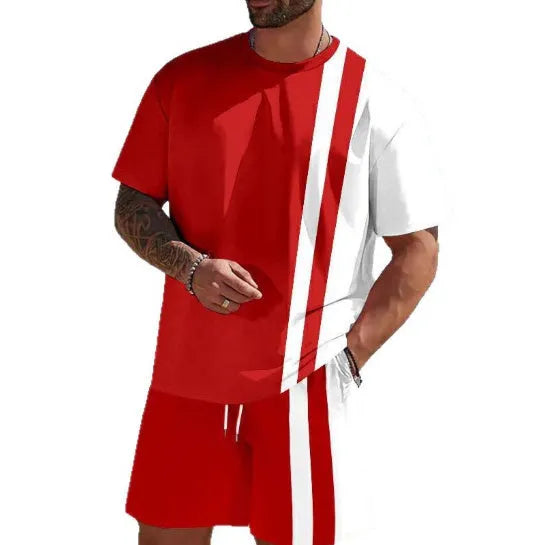 Men's loose fit short-sleeved T-shirt and shorts summer set in polyester fabric