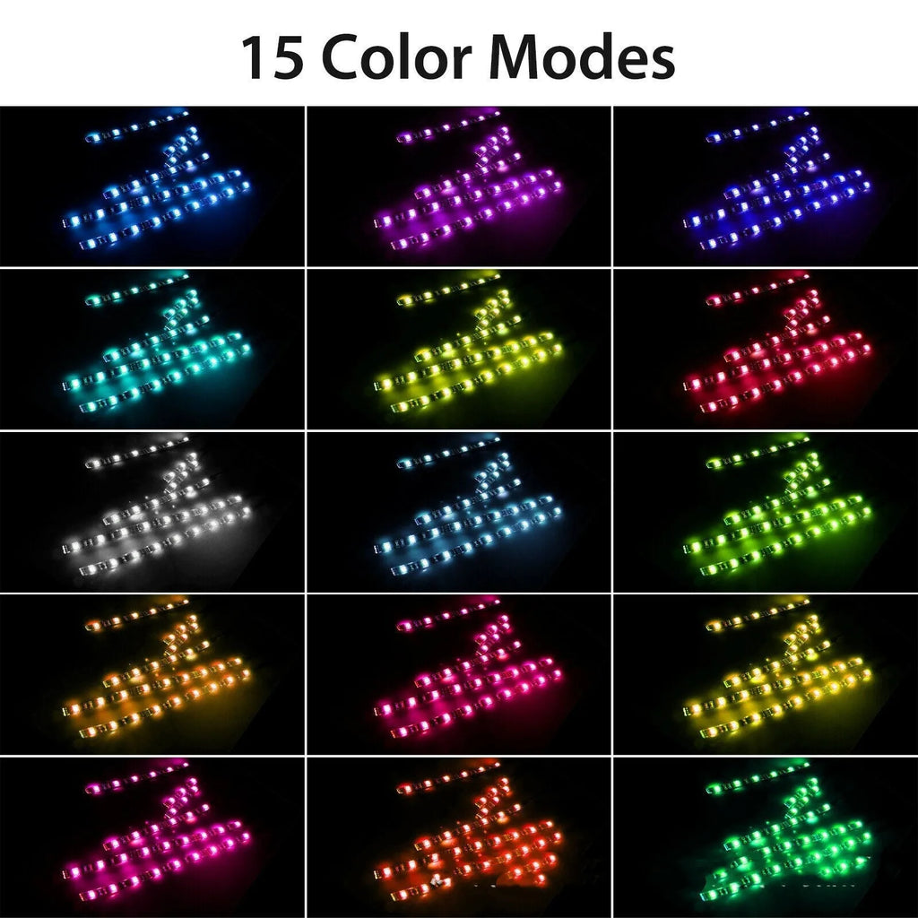 Black silicone RGB LED light bar with wireless remote control for car and motorcycle interior lighting
