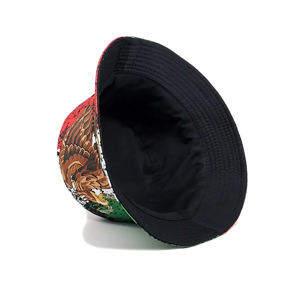 Eagle pattern polyester bucket hat with dome crown shape in size M for 56-58cm head circumference