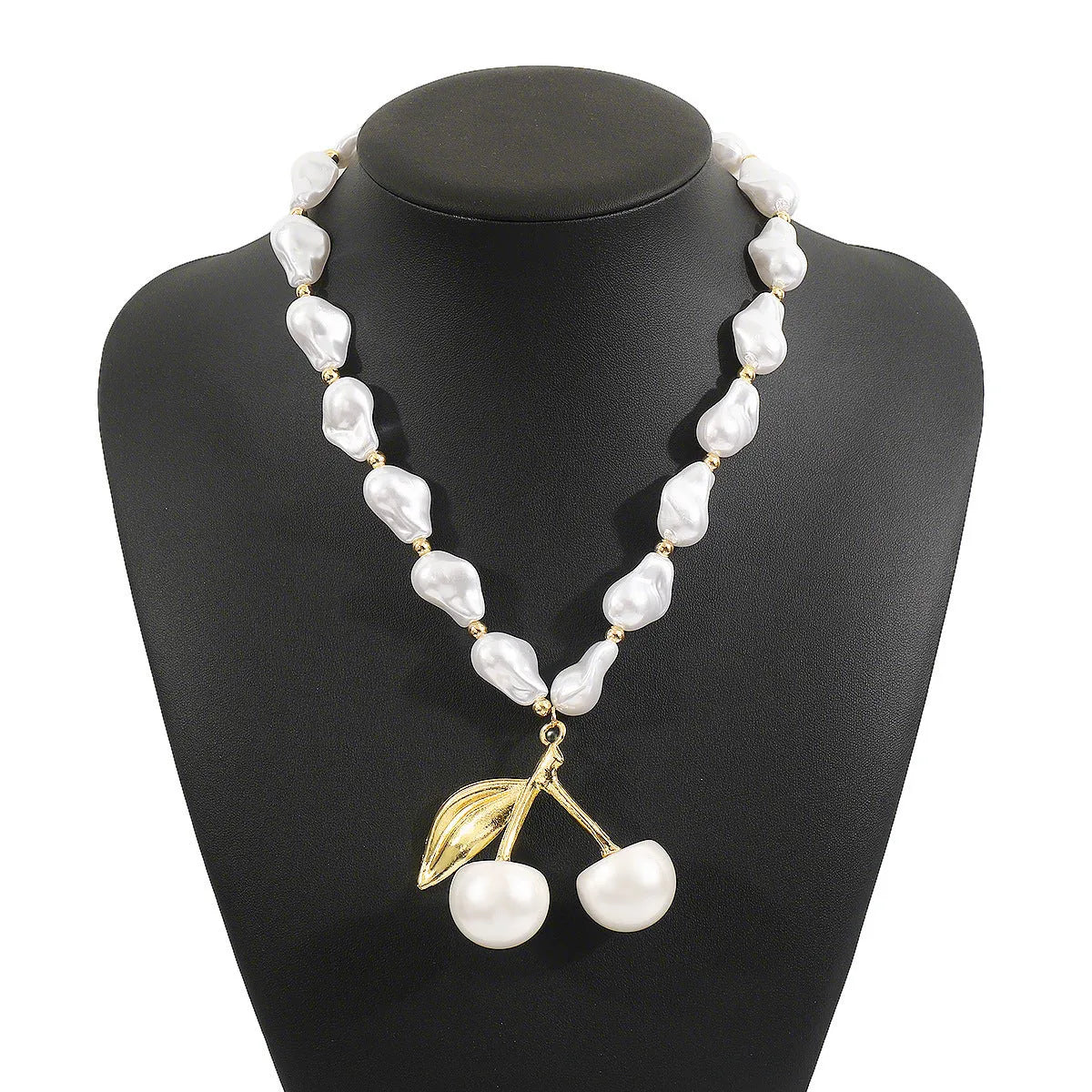 Geometric fruit pendant women's necklace in gold or white K with imitation pearl chain