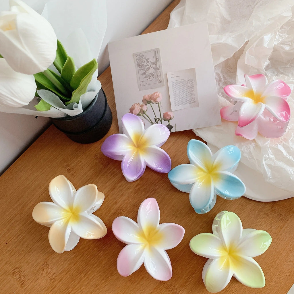 Muweordy plumeria hair clip in six colours plastic and resin floral claw clip for women