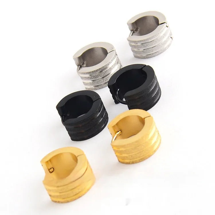 Korean style three-line frosted geometric earrings in titanium steel