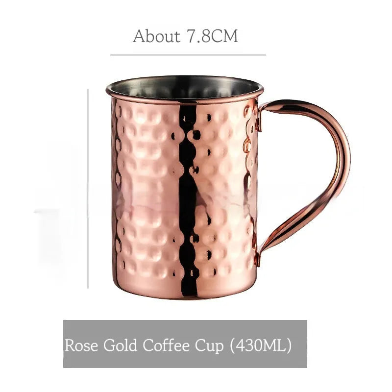 Stainless steel Moscow Mule cup with copper interior in silver, gold, rose gold or black colours