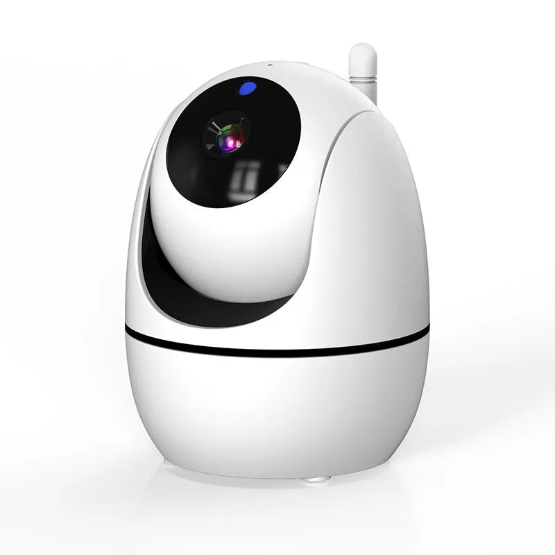 White wireless baby monitor with 5-inch HD screen showing nursery camera footage