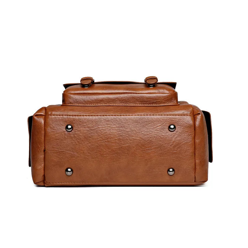 Large vintage messenger bag in horizontal square design with contrast stitching