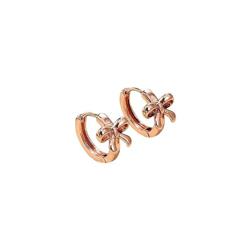 Copper earrings for women with bow and cherry shapes in gold, silver, and rose gold electroplated finishes