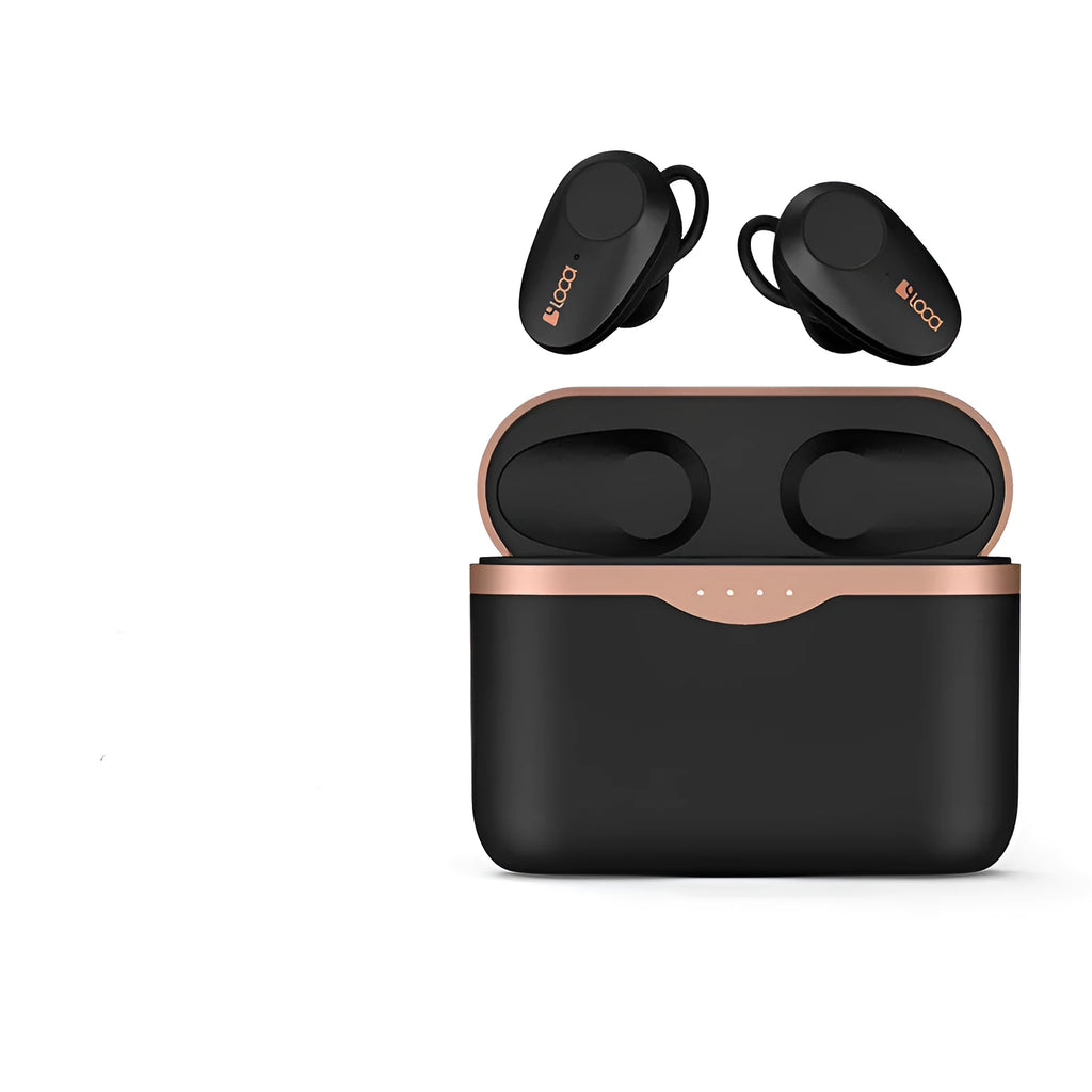 Black wireless Bluetooth stereo headset with charging stand